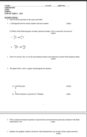 End term one form 2 chemistry exams