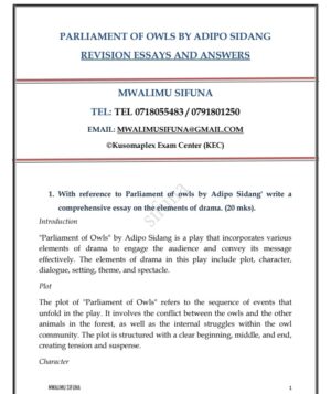 Parliament of Owls essays and answers set 1