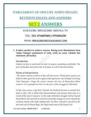 Parliament of Owls essays answers set 2