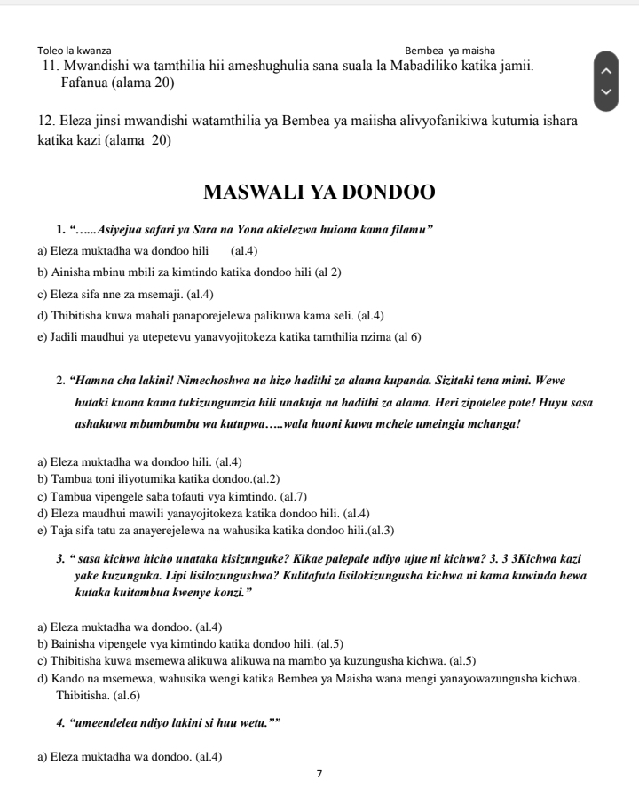 Bembea ya maisha questions and answers - Image 3