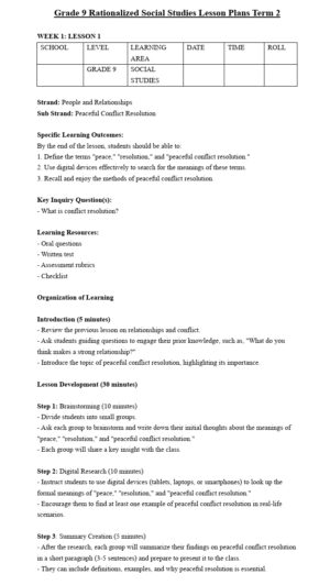 Grade 9 term 2 social studies lesson plans
