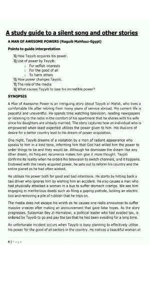 A study guide to a silent song and other stories