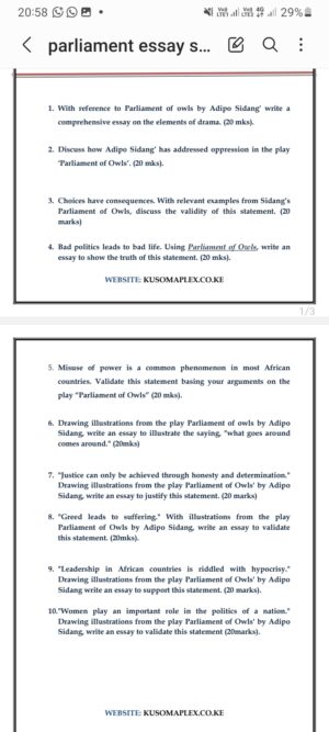 Parliament of Owls set 1essays-free