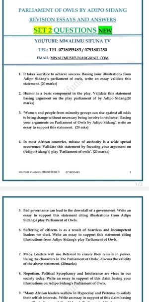 Parliament of Owls essays set 2-free