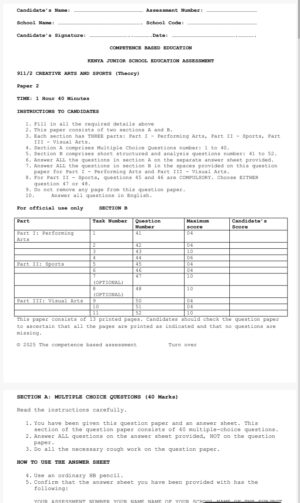 Creative arts and sports Grade 9 term 2 mid term exams