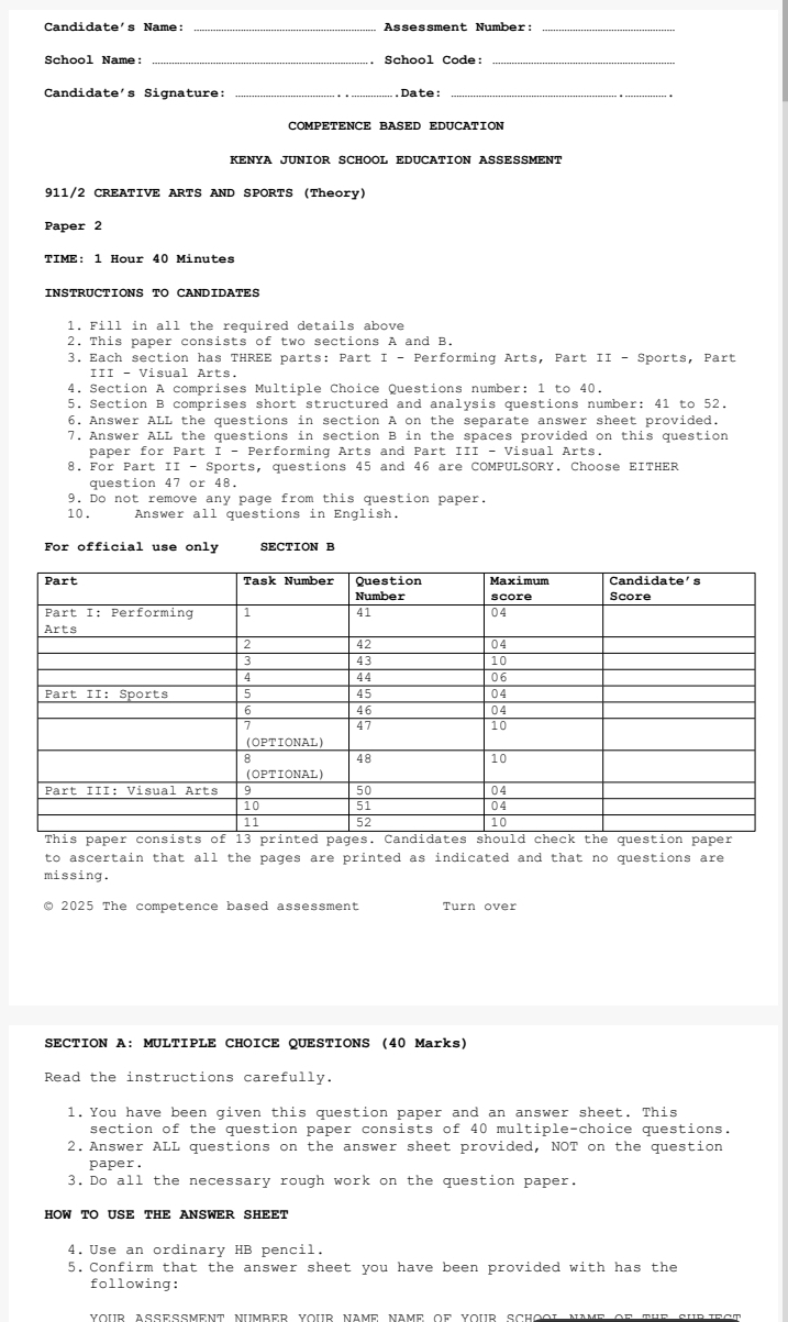 Creative arts and sports Grade 9 term 2 mid term exams - Image 2