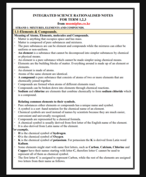 Grade 8 Integrated Science rationalised notes Term 1,2,3