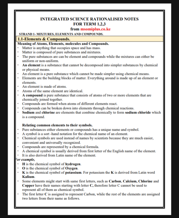 Integrated Science Grade 8 Notes.pdf Grade 8 Integrated Science rationalised notes Term 1,2,3