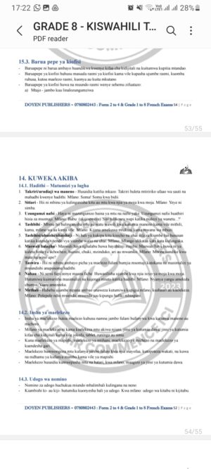 Kiswahili grade 8 complete notes