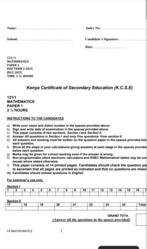 F4 End term 2 2025 exams