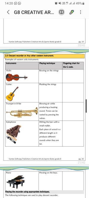 Creative arts and sports Grade 8 notes