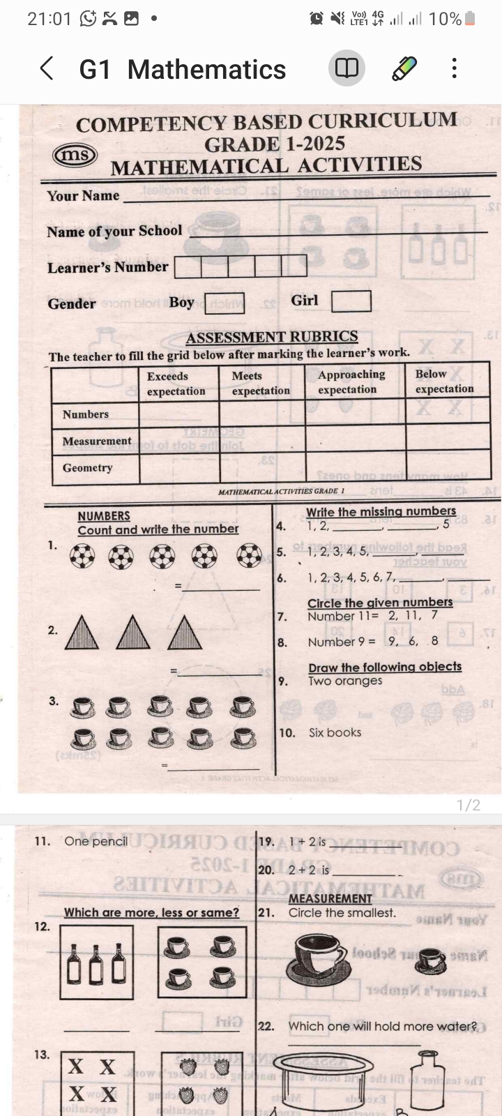 Grade 1 term 2 2025 mid term exams - Image 2