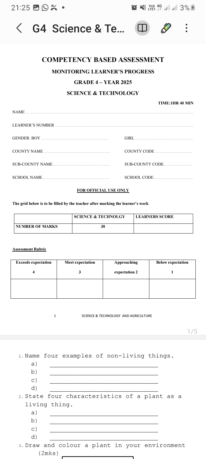 Grade 4 term 2 2025 mid term exams - Image 2