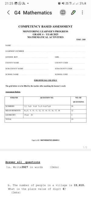 Grade 4 term 2 2025 mid term exams