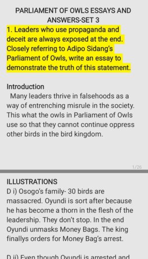 Parliament of owls essays and answers-set 3