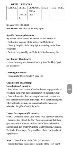 Grade 9 Rationalized CRE Lesson Plans Term 3