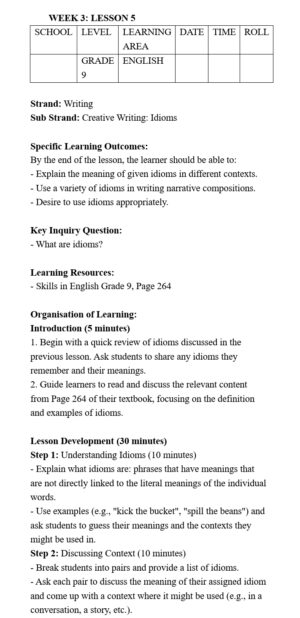 Grade 9 Rationalized English Lesson Plans Term 3