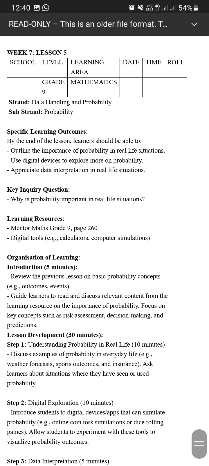 Grade 9 Rationalized Mathematics Lesson Plans Term 3 - Image 2