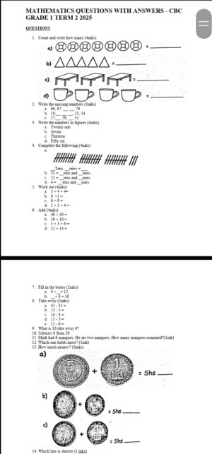 Grade 1 end term 2 2025 exams
