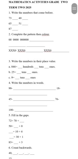 Grade 2 end term 2 2025 exams