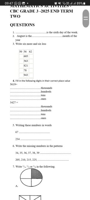 Grade 3 end term 2 2025 exams