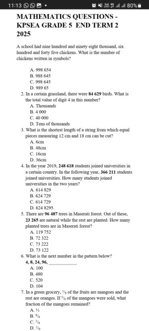Grade 5 end term 2 2025 exams
