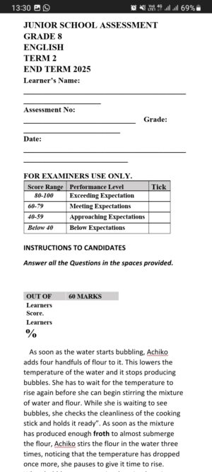 Grade 8 end term 2 2025 exams