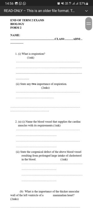 FORM 2 END TERM 2 2025 EXAMS
