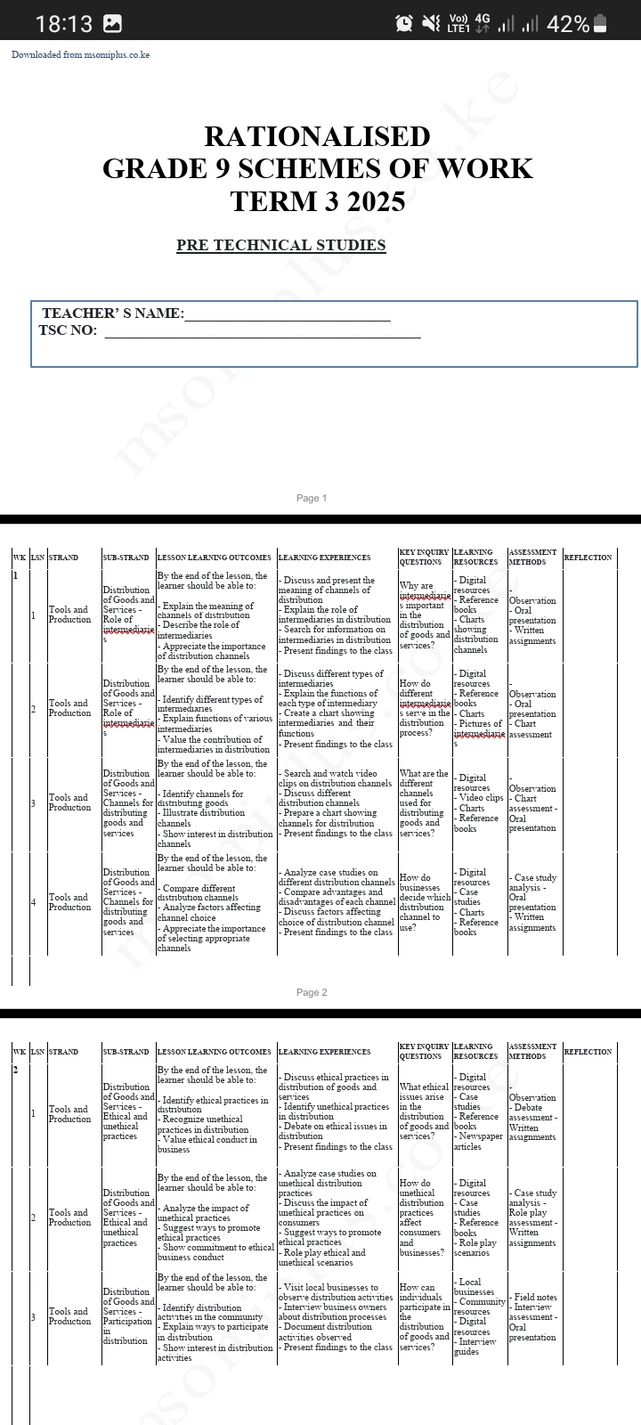 Pre Technical studies Grade 9 term 3 Schemes 2025 - Image 4