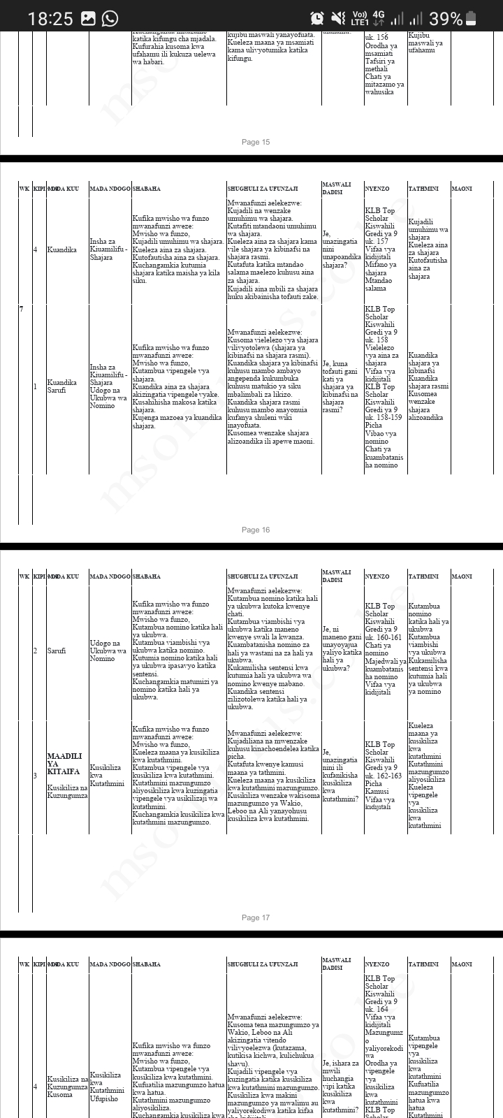 kiswahili Grade 9 term 3 Schemes 2025 - Image 3