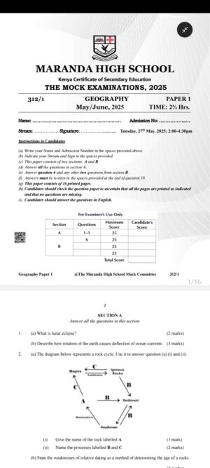MARANDA HIGH SCHOOL MOCK EXAMS 2025