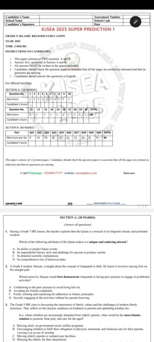 KJSEA Grade 9 2025 Predictions