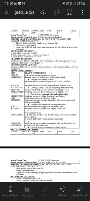 Grade 5 cre lesson plans