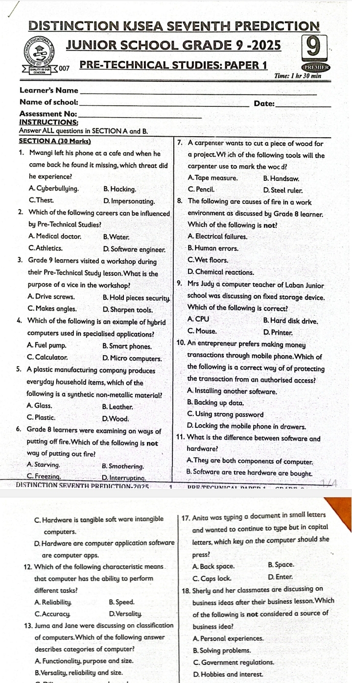 Distinction 007 kjsea seventh prediction grade 9 2025