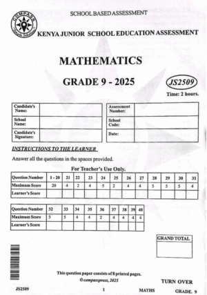 Compass js2509 grade 9 2025