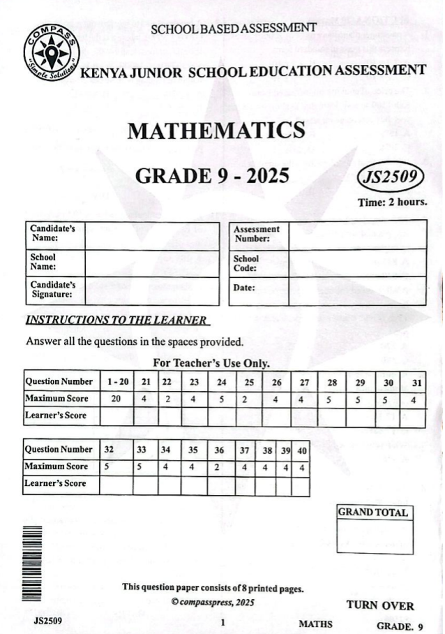 Compass js2509 grade 9 2025