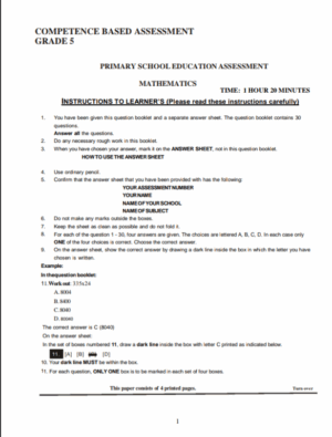 Grade 5 End term 3 exams 2025