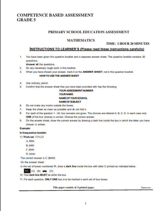 Grade 5 End term 3 exams 2025