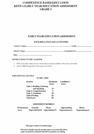 Grade 3 End term 3 exams 2025