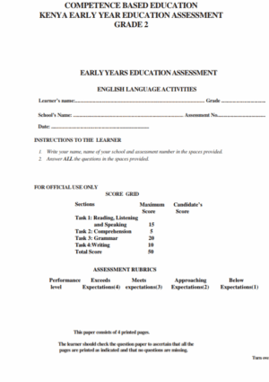 Grade 2 End term 3 exams 2025