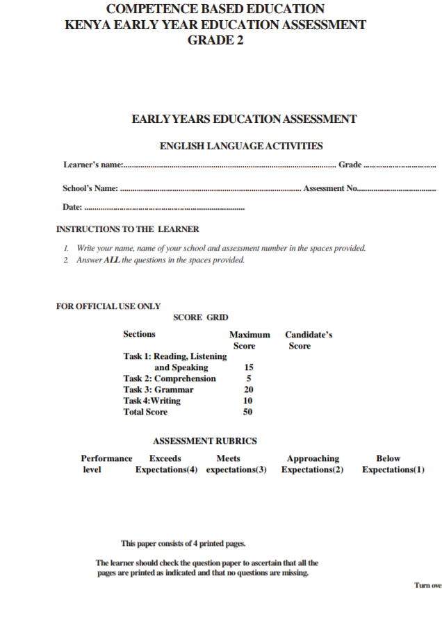 Grade 2 End term 3 exams 2025
