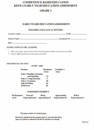 Grade 1 End term 3 exams 2025