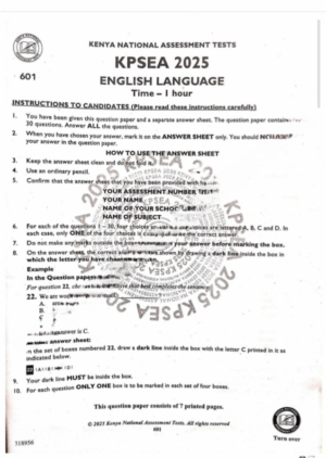 Kenya National Assessment Test KNAT GRADE 6