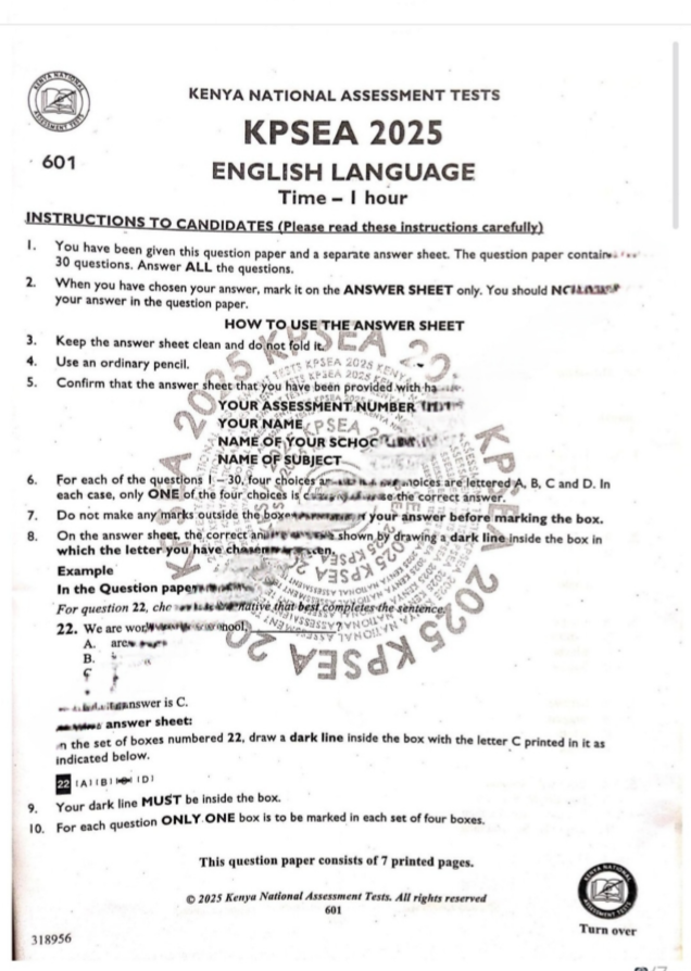 Kenya National Assessment Test KNAT GRADE 6