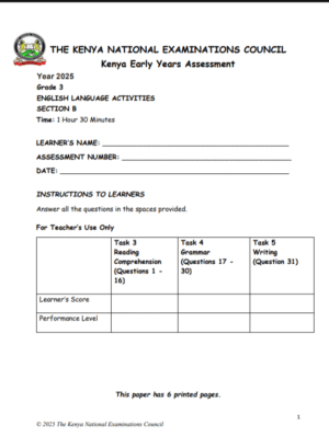 KNEC GRADE 3 SBA EXAMS 2025