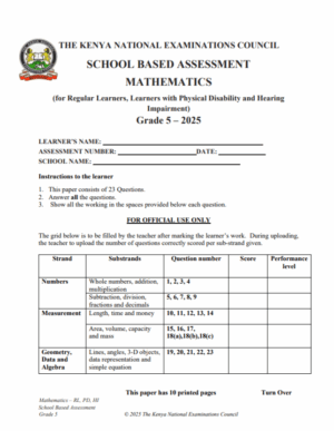 KNEC GRADE 5 SBA EXAMS 2025