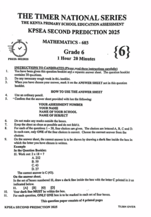 Timer National Series Second prediction Grade 6