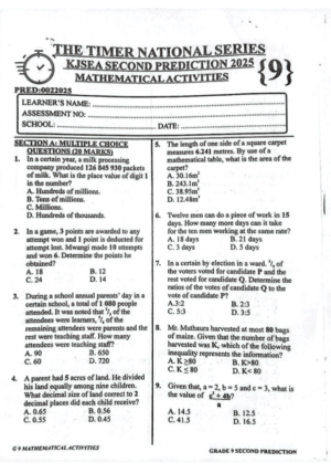 Timer National Series Second prediction Grade 9
