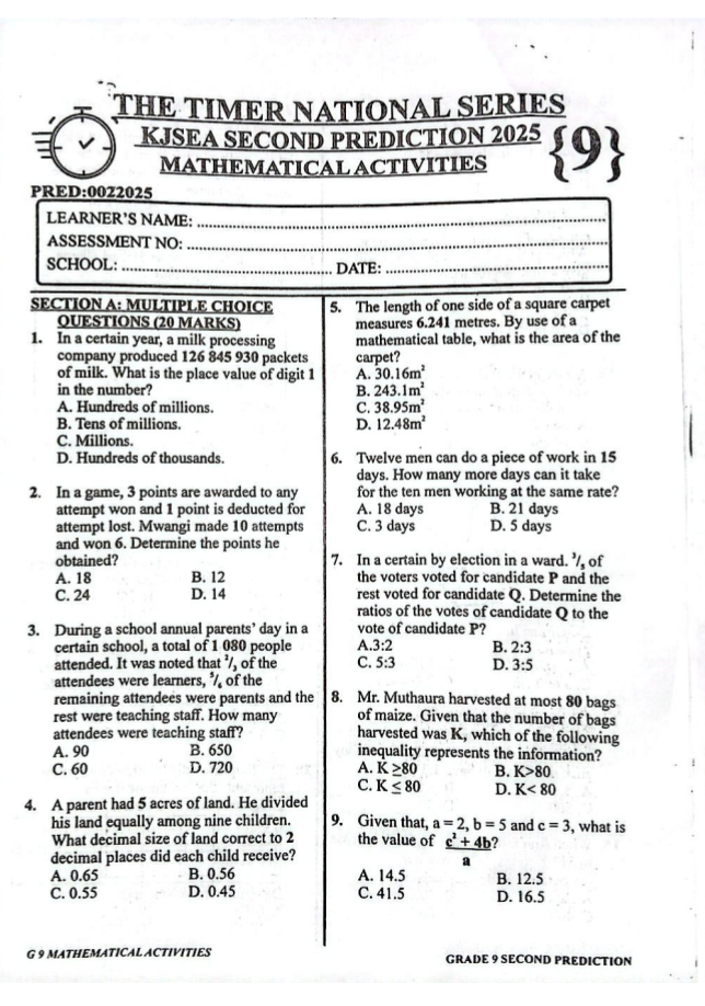 Timer National Series Second prediction Grade 9