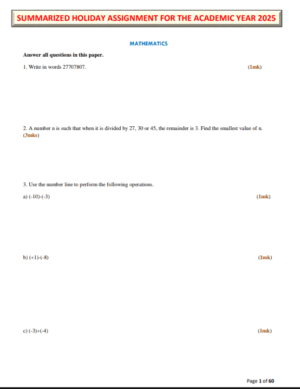 Grade 8 Holiday Assignment booklet term 3 2025